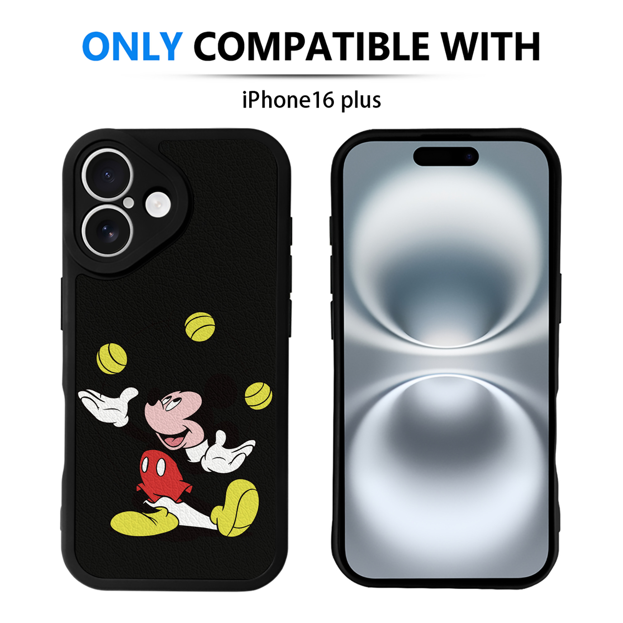 （画像用） ミッキーマウス Mickey Mouse 【iPhone 16シリーズ対応】シリコンスマホケース（レザー調） 材質：シリコン